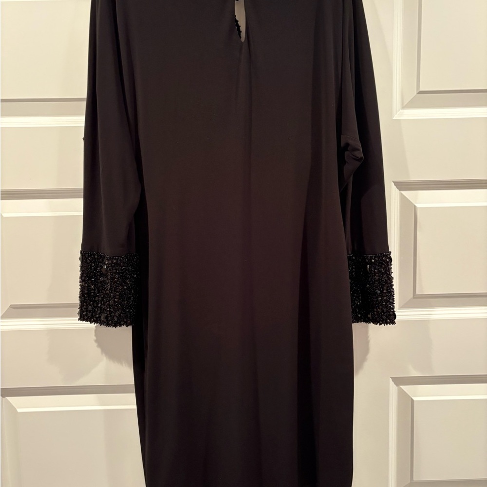 Terani Couture Black Dress with Beaded Cuffs